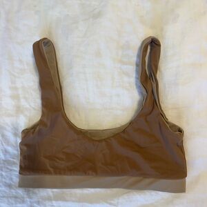 Brown and tan reversible swim top